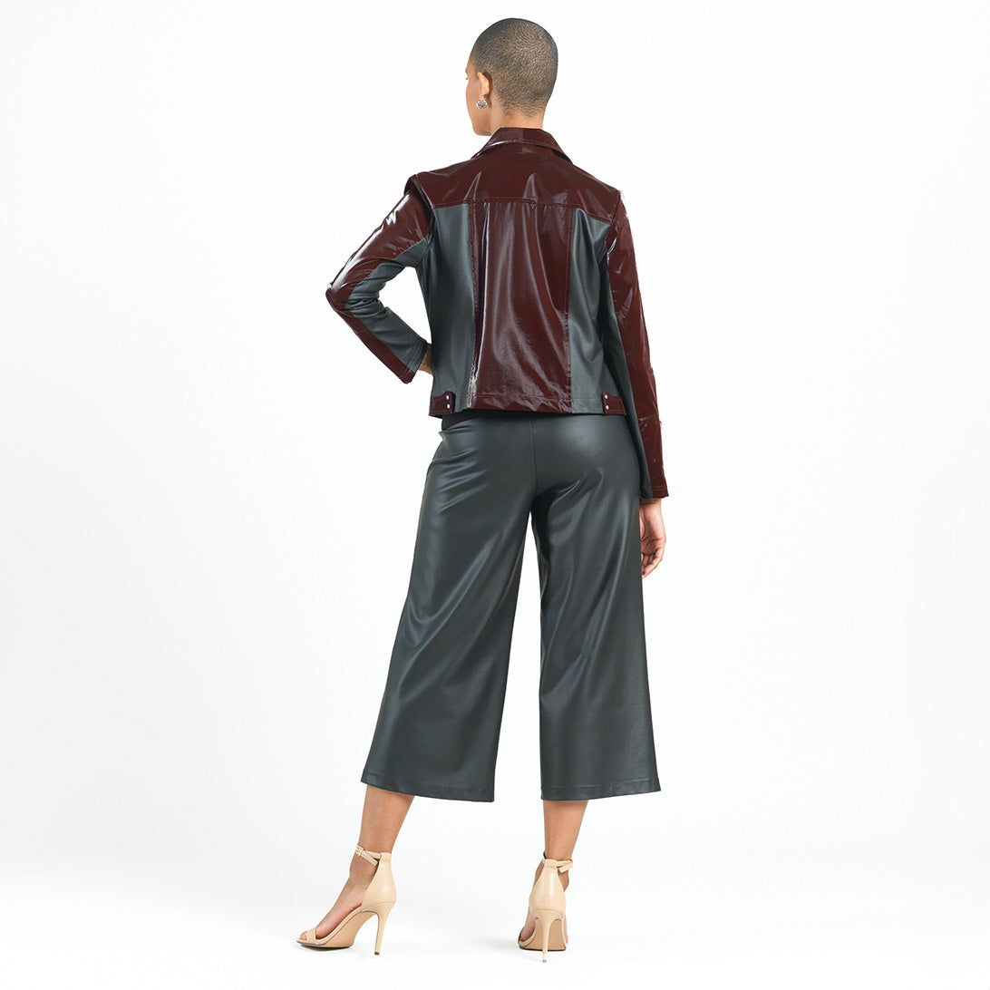 Vinyl + Liquid Leather™ Panel Zip Cuff Pocket Jacket - Mulberry - Final Sale | Clara Sunwoo Value