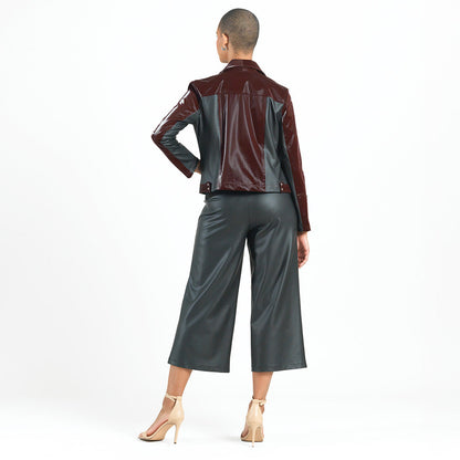 Vinyl + Liquid Leather™ Panel Zip Cuff Pocket Jacket - Mulberry - Final Sale | Clara Sunwoo Value