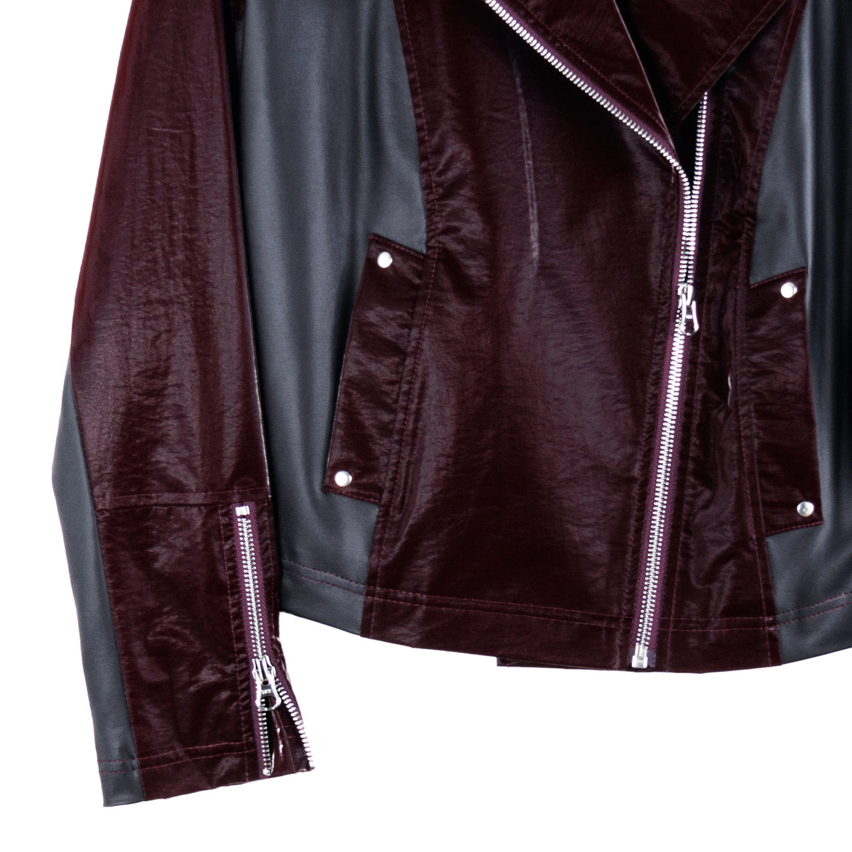 Vinyl + Liquid Leather™ Panel Zip Cuff Pocket Jacket - Mulberry - Final Sale | Clara Sunwoo Value