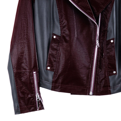 Vinyl + Liquid Leather™ Panel Zip Cuff Pocket Jacket - Mulberry - Final Sale | Clara Sunwoo Value
