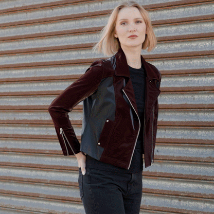 Vinyl + Liquid Leather™ Panel Zip Cuff Pocket Jacket - Mulberry - Final Sale | Clara Sunwoo Value