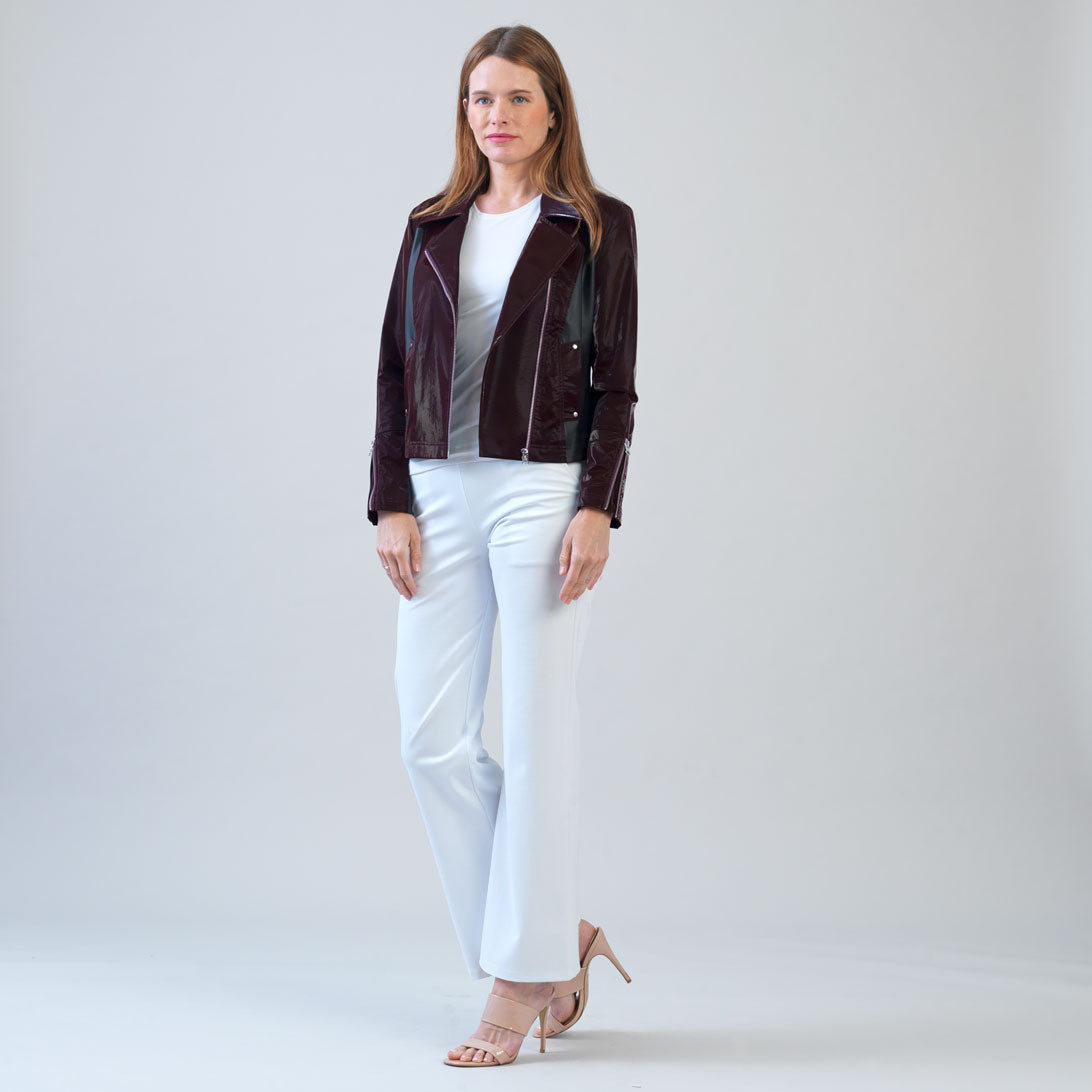 Vinyl + Liquid Leather™ Panel Zip Cuff Pocket Jacket - Mulberry - Final Sale | Clara Sunwoo Value