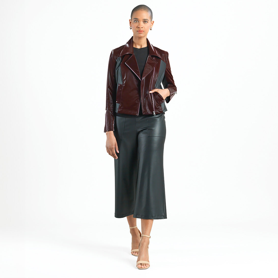 Vinyl + Liquid Leather™ Panel Zip Cuff Pocket Jacket - Mulberry - Final Sale | Clara Sunwoo Value