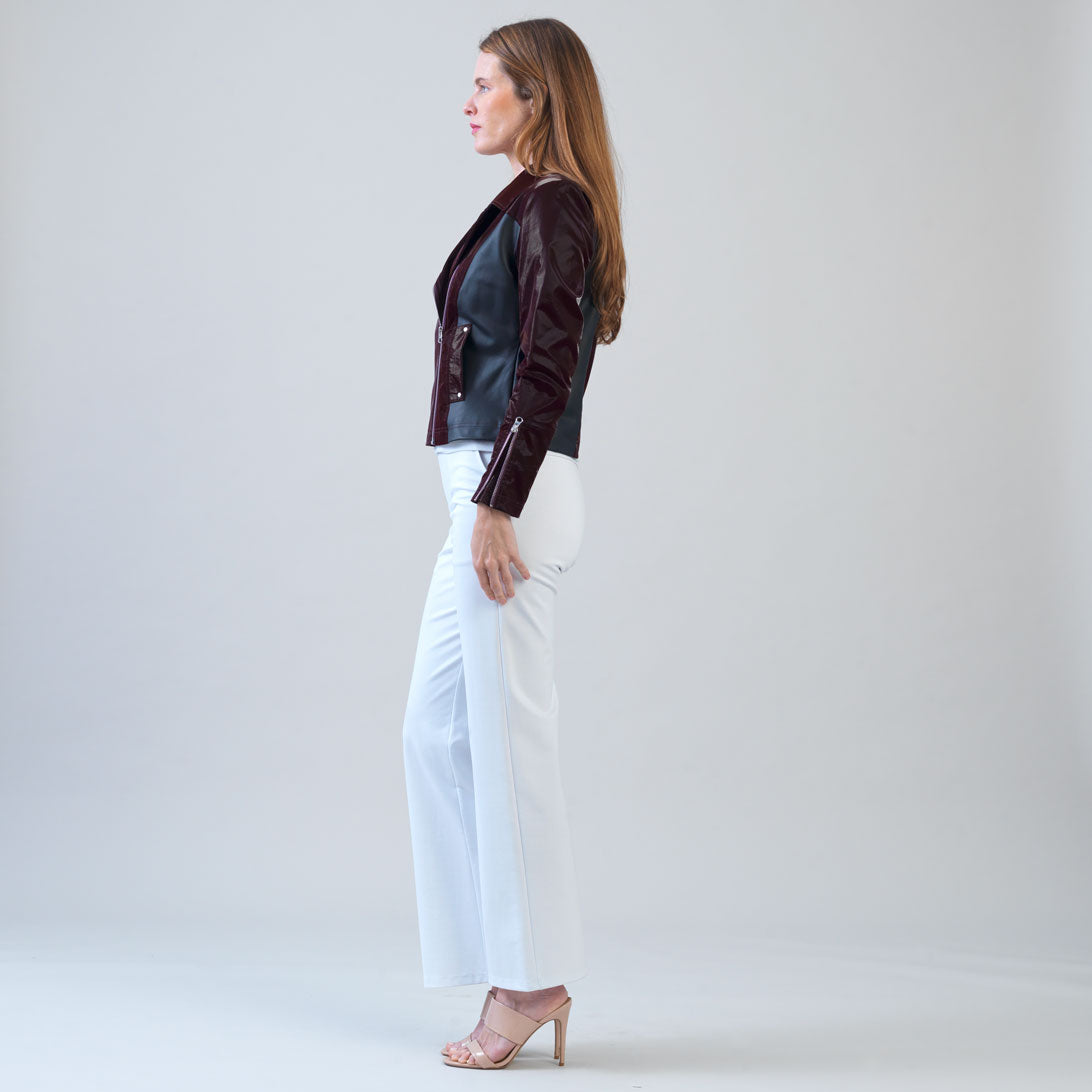 Vinyl + Liquid Leather™ Panel Zip Cuff Pocket Jacket - Mulberry - Final Sale | Clara Sunwoo Value