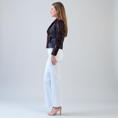 Vinyl + Liquid Leather™ Panel Zip Cuff Pocket Jacket - Mulberry - Final Sale | Clara Sunwoo Value