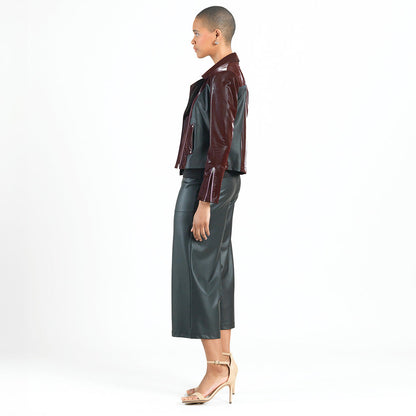 Vinyl + Liquid Leather™ Panel Zip Cuff Pocket Jacket - Mulberry - Final Sale | Clara Sunwoo Value
