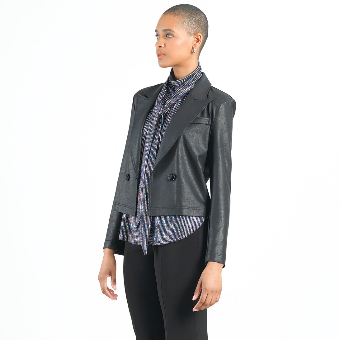 Liquid Leather™ Cropped Tuxedo Blazer - Black - Final Sale! | Clara Sunwoo Recommended