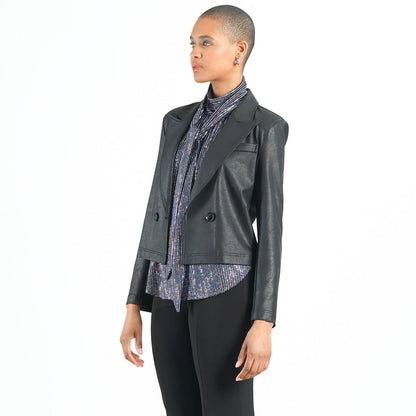 Liquid Leather™ Cropped Tuxedo Blazer - Black - Final Sale! | Clara Sunwoo Recommended