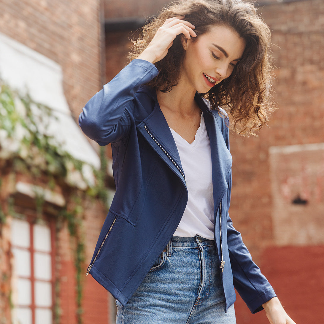 Liquid Leather™ Signature Jacket - Navy | Clara Sunwoo Customer Favorite