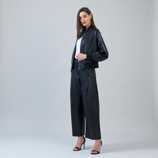 Liquid Leather™ Classic Bomber Jacket - Black | Clara Sunwoo Trusted