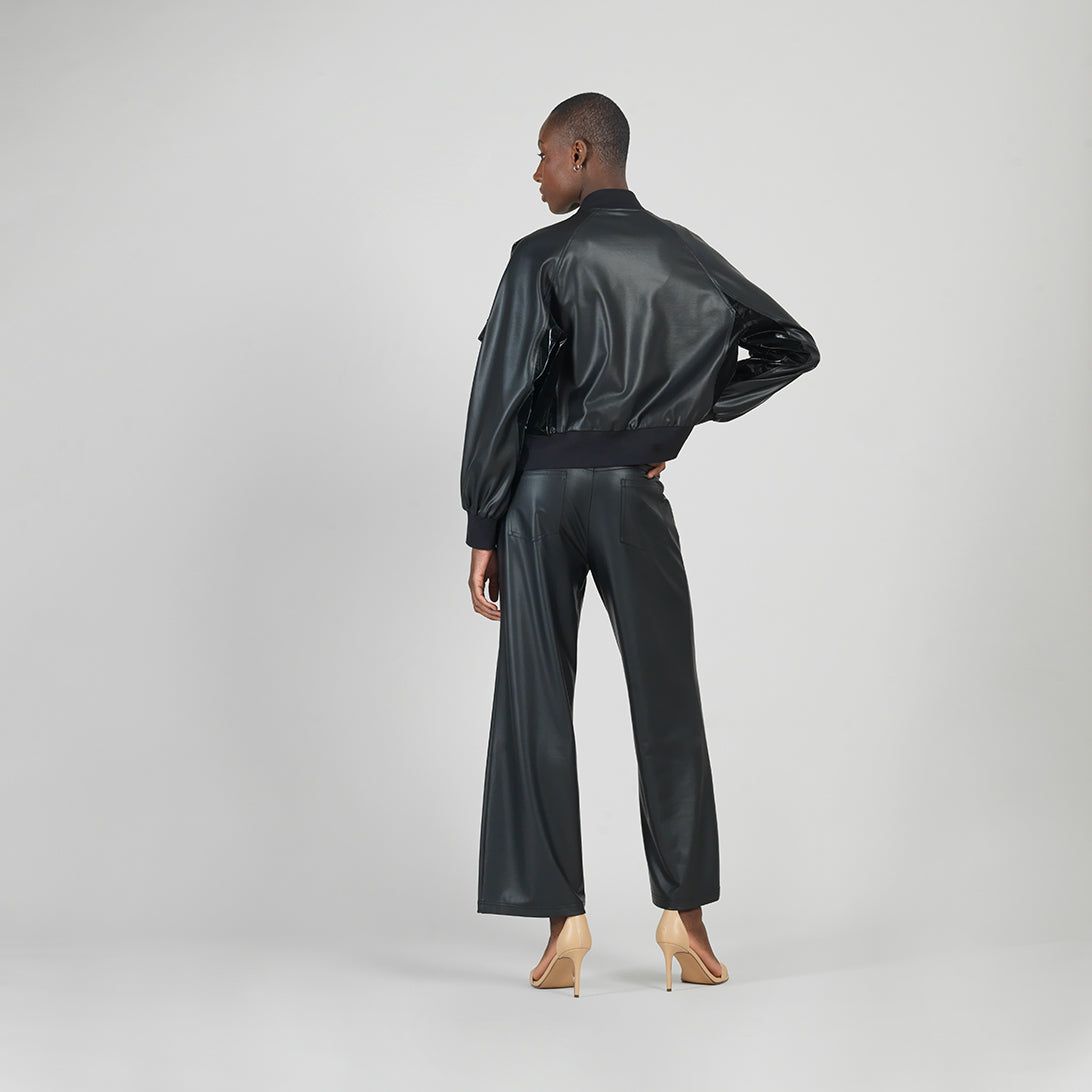 Liquid Leather™ + Vinyl Panel Varsity Bomber Jacket - Black - Final Sale | Clara Sunwoo Discount