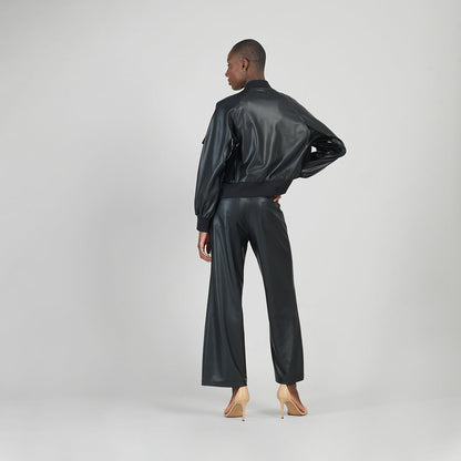 Liquid Leather™ + Vinyl Panel Varsity Bomber Jacket - Black - Final Sale | Clara Sunwoo Discount