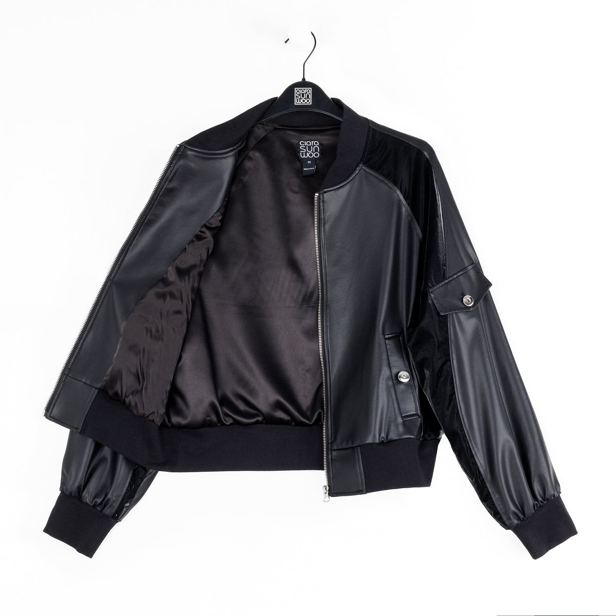 Liquid Leather™ + Vinyl Panel Varsity Bomber Jacket - Black - Final Sale | Clara Sunwoo Discount