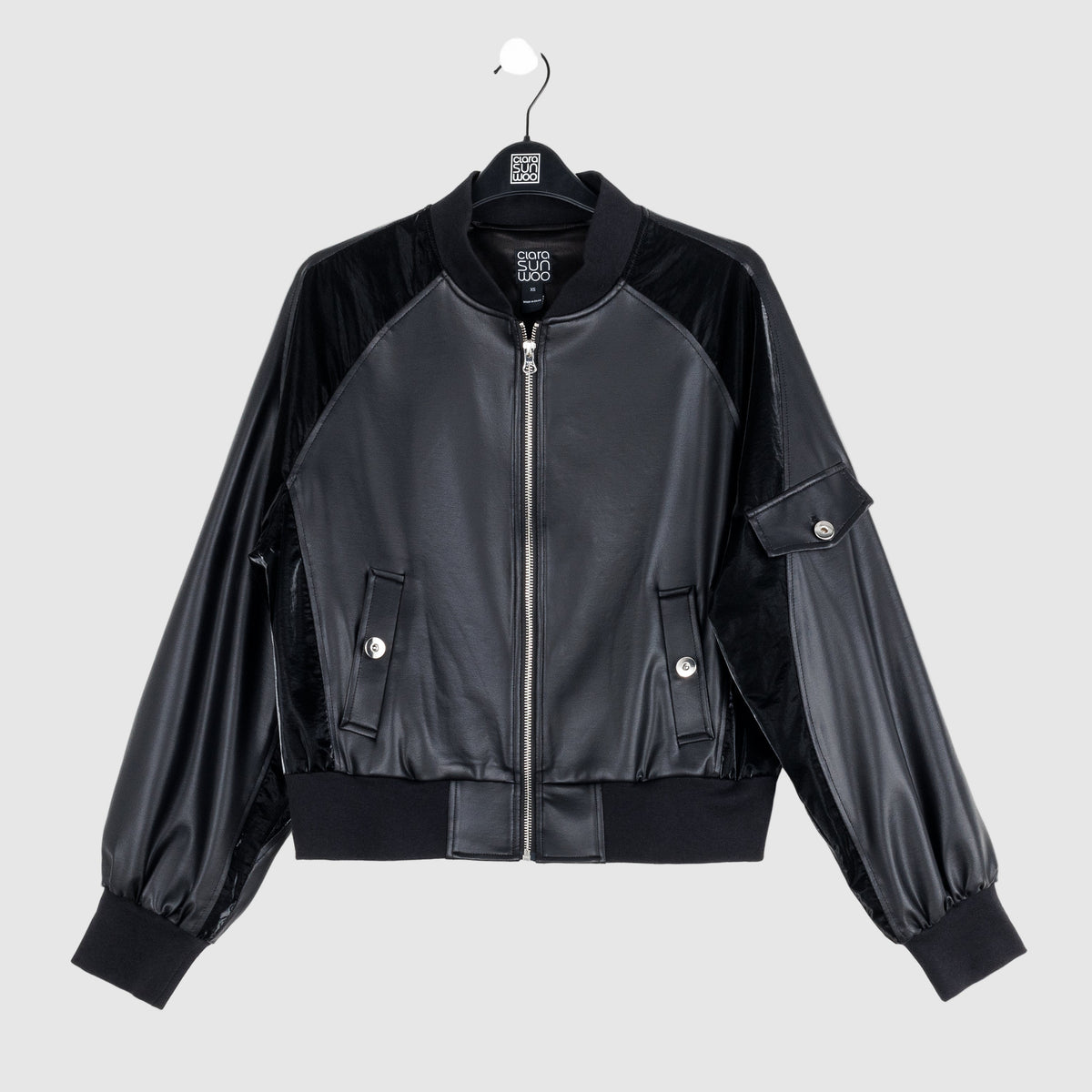 Liquid Leather™ + Vinyl Panel Varsity Bomber Jacket - Black - Final Sale | Clara Sunwoo Discount