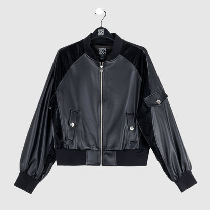 Liquid Leather™ + Vinyl Panel Varsity Bomber Jacket - Black - Final Sale | Clara Sunwoo Discount