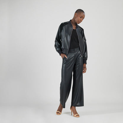 Liquid Leather™ + Vinyl Panel Varsity Bomber Jacket - Black - Final Sale | Clara Sunwoo Discount