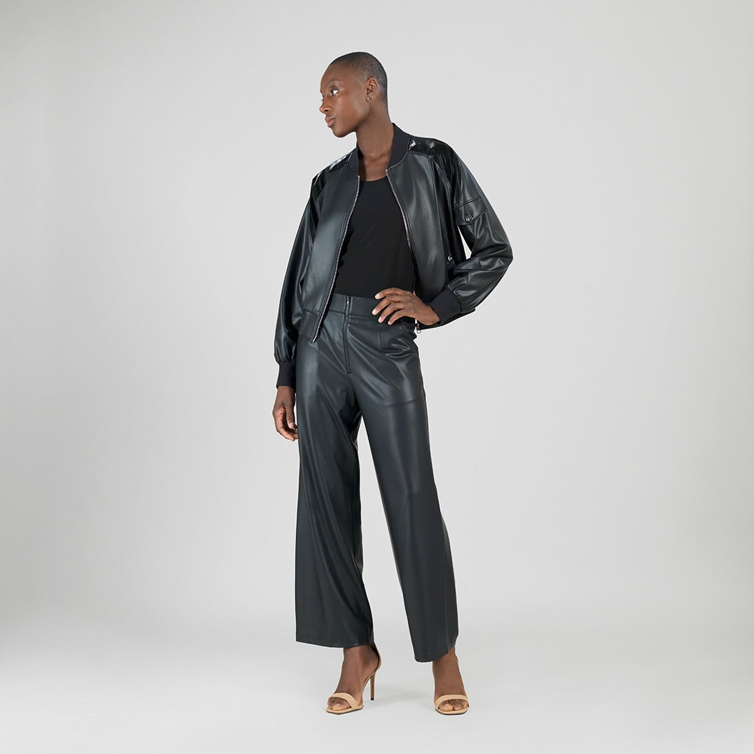 Liquid Leather™ + Vinyl Panel Varsity Bomber Jacket - Black - Final Sale | Clara Sunwoo Discount