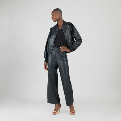 Liquid Leather™ + Vinyl Panel Varsity Bomber Jacket - Black - Final Sale | Clara Sunwoo Discount