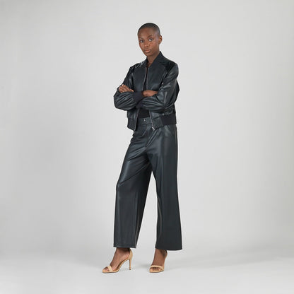 Liquid Leather™ + Vinyl Panel Varsity Bomber Jacket - Black - Final Sale | Clara Sunwoo Discount