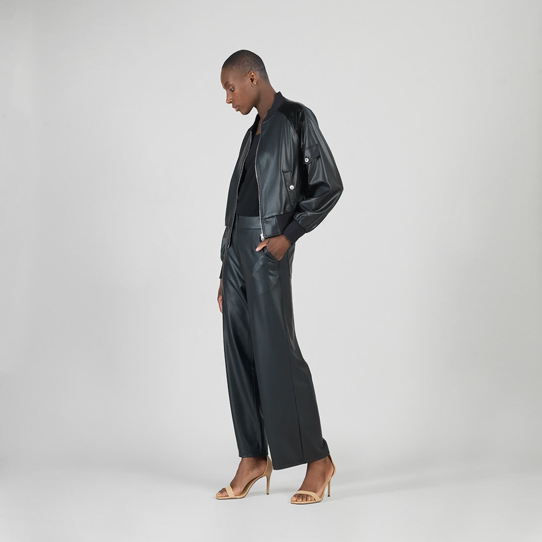 Liquid Leather™ + Vinyl Panel Varsity Bomber Jacket - Black - Final Sale | Clara Sunwoo Discount