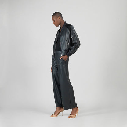 Liquid Leather™ + Vinyl Panel Varsity Bomber Jacket - Black - Final Sale | Clara Sunwoo Discount