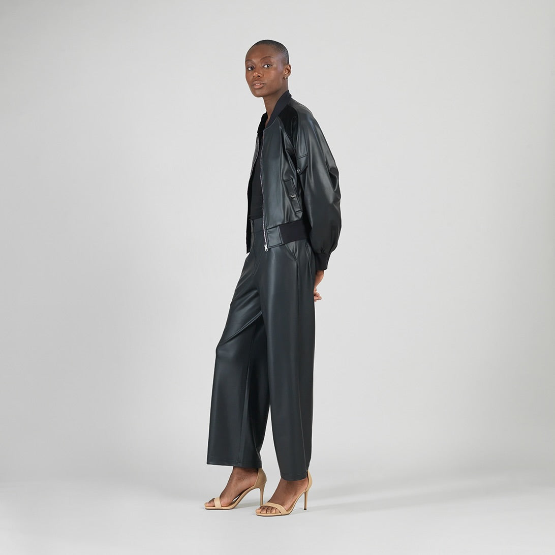 Liquid Leather™ + Vinyl Panel Varsity Bomber Jacket - Black - Final Sale | Clara Sunwoo Discount