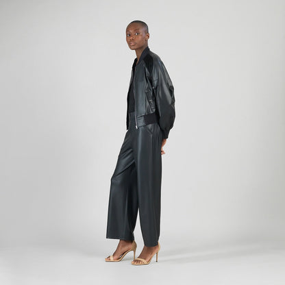 Liquid Leather™ + Vinyl Panel Varsity Bomber Jacket - Black - Final Sale | Clara Sunwoo Discount