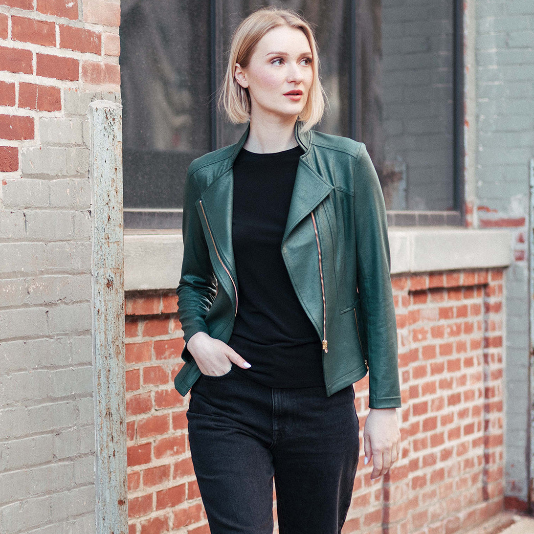 Liquid Leather™ Signature Jacket - Hunter Green | Clara Sunwoo Customer Favorite
