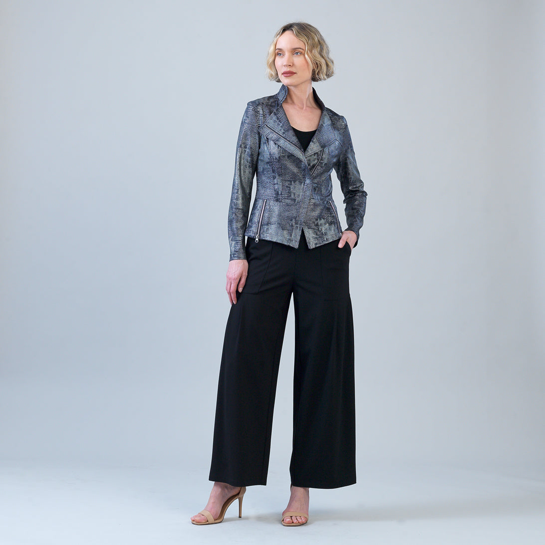 Metallic Liquid Leather™ Textured Signature Jacket - Gunmetal Silver | Clara Sunwoo Exclusive