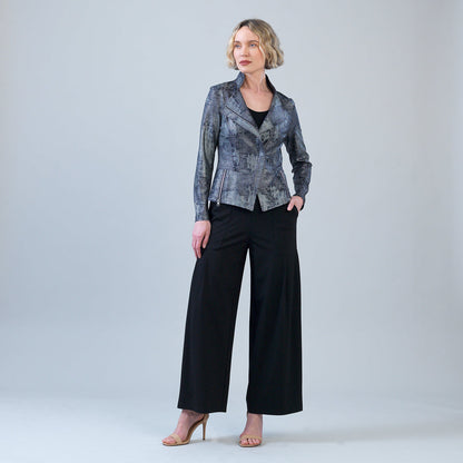 Metallic Liquid Leather™ Textured Signature Jacket - Gunmetal Silver | Clara Sunwoo Exclusive