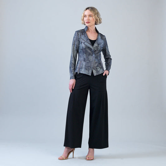 Metallic Liquid Leather™ Textured Signature Jacket - Gunmetal Silver | Clara Sunwoo Exclusive