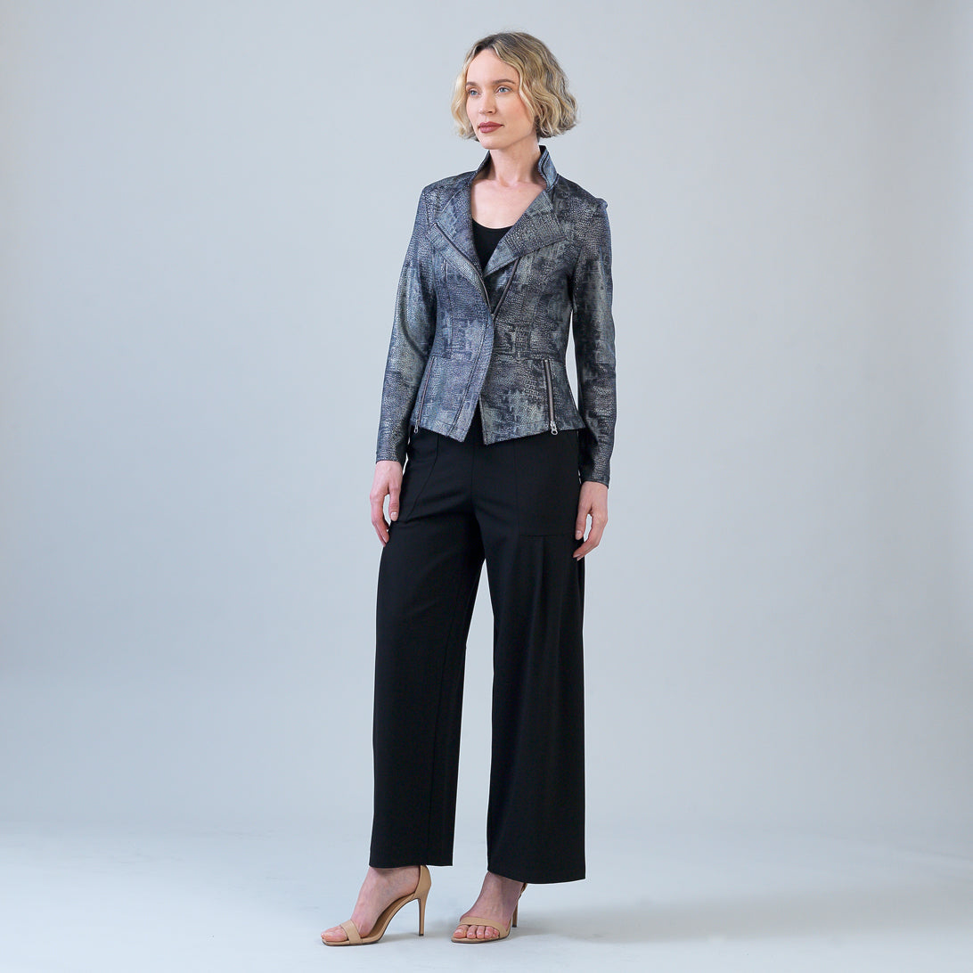 Metallic Liquid Leather™ Textured Signature Jacket - Gunmetal Silver | Clara Sunwoo Exclusive
