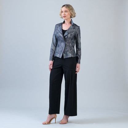 Metallic Liquid Leather™ Textured Signature Jacket - Gunmetal Silver | Clara Sunwoo Exclusive