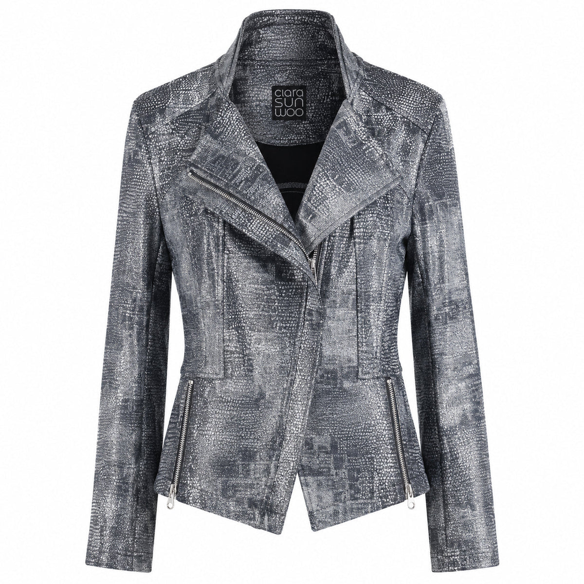 Metallic Liquid Leather™ Textured Signature Jacket - Gunmetal Silver | Clara Sunwoo Exclusive