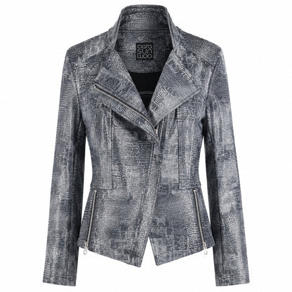 Metallic Liquid Leather™ Textured Signature Jacket - Gunmetal Silver | Clara Sunwoo Exclusive