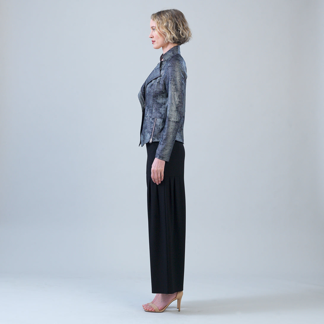 Metallic Liquid Leather™ Textured Signature Jacket - Gunmetal Silver | Clara Sunwoo Exclusive