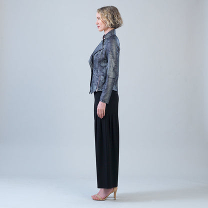 Metallic Liquid Leather™ Textured Signature Jacket - Gunmetal Silver | Clara Sunwoo Exclusive