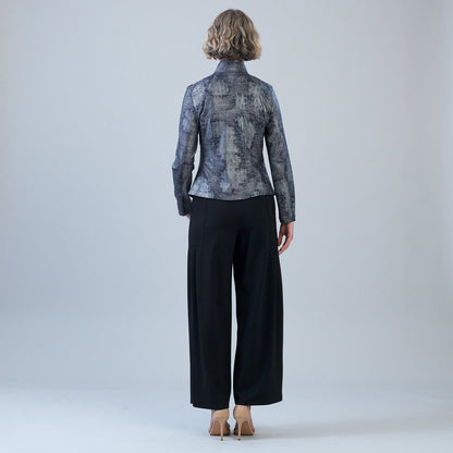 Metallic Liquid Leather™ Textured Signature Jacket - Gunmetal Silver | Clara Sunwoo Exclusive
