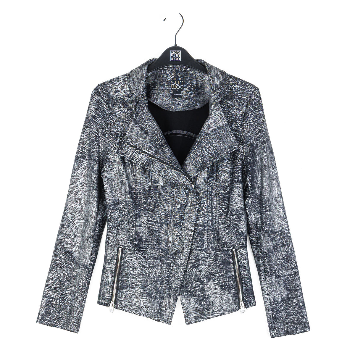 Metallic Liquid Leather™ Textured Signature Jacket - Gunmetal Silver | Clara Sunwoo Exclusive