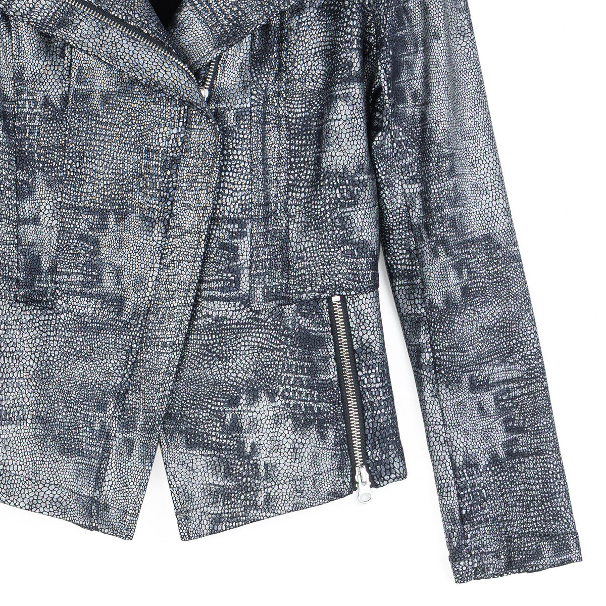 Metallic Liquid Leather™ Textured Signature Jacket - Gunmetal Silver | Clara Sunwoo Exclusive