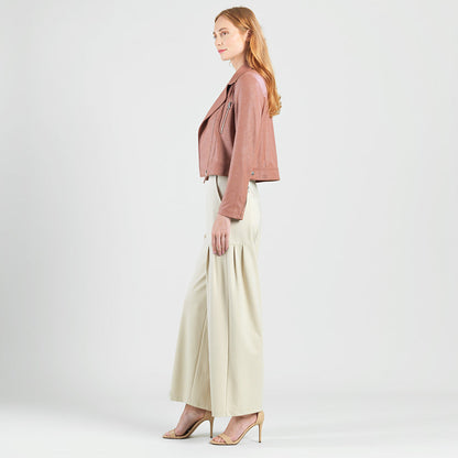 Liquid Leather™ Zip Cuff Moto Waist Jacket - Tan - Final Sale | Clara Sunwoo Great Value