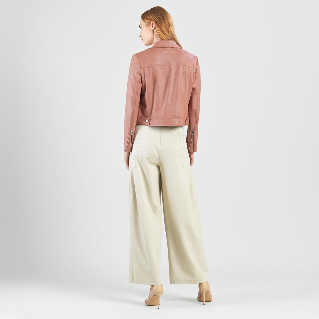 Liquid Leather™ Zip Cuff Moto Waist Jacket - Tan - Final Sale | Clara Sunwoo Great Value