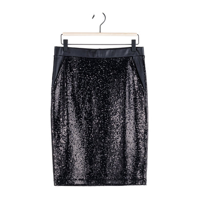Sequin Knit - Liquid Leather™ Trim Pencil Skirt - Black - Final Sale | Clara Sunwoo Top Pick