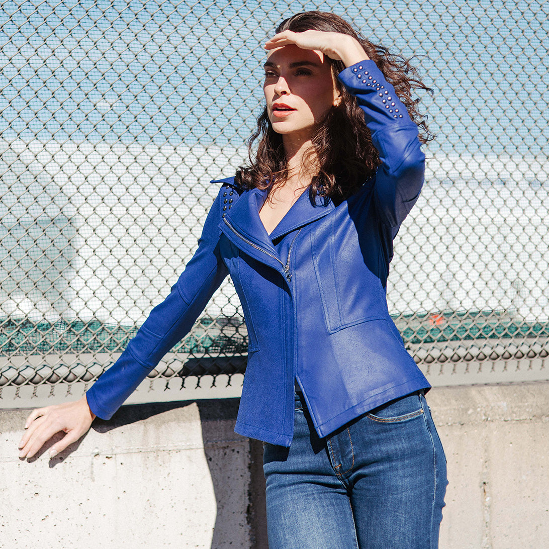 Liquid Leather™ Studded Jacket - Cobalt - Final Sale | Clara Sunwoo Everyday