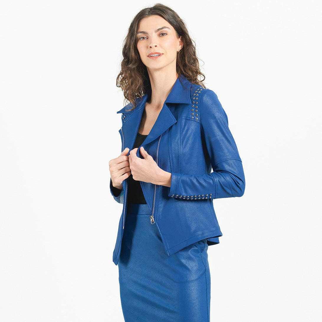 Liquid Leather™ Studded Jacket - Cobalt - Final Sale | Clara Sunwoo Everyday