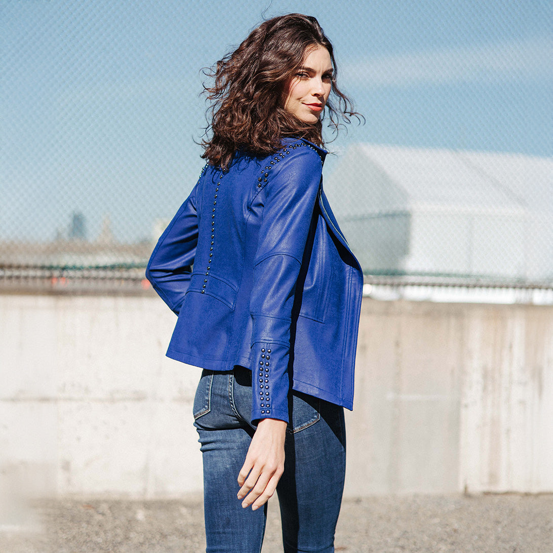Liquid Leather™ Studded Jacket - Cobalt - Final Sale | Clara Sunwoo Everyday