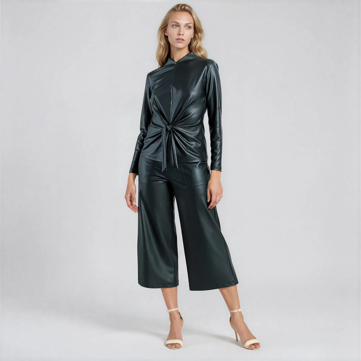 Liquid Leather™ - Sheen Center Front Tie Top - Black - Final Sale | Clara Sunwoo Special Offer