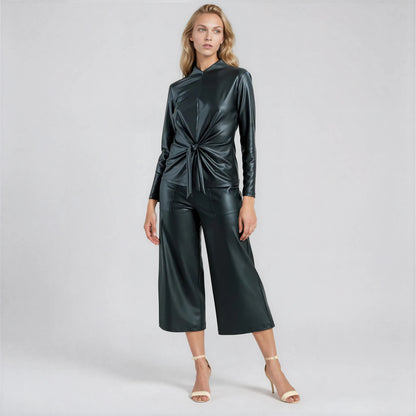 Liquid Leather™ - Sheen Center Front Tie Top - Black - Final Sale | Clara Sunwoo Special Offer