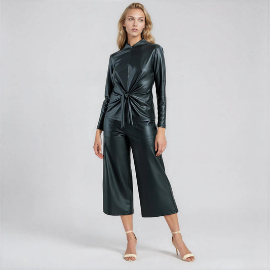 Liquid Leather™ - Sheen Center Front Tie Top - Black - Final Sale | Clara Sunwoo Special Offer
