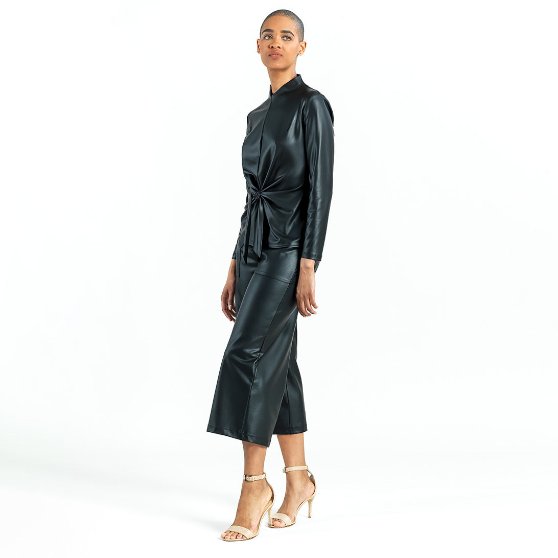 Liquid Leather™ - Sheen Center Front Tie Top - Black - Final Sale | Clara Sunwoo Special Offer